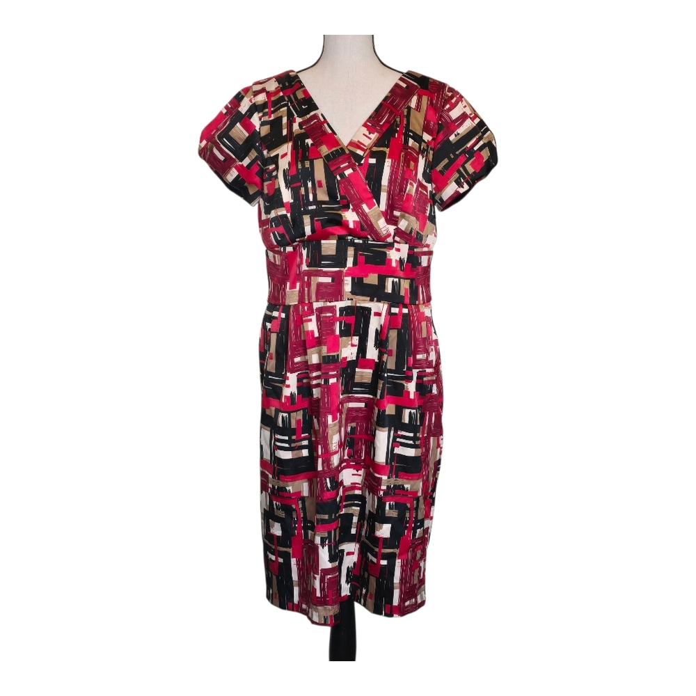Rabbit Rabbit Rabbit Abstract Geo Print V-Neck Dress 14 Modest Career Cocktail